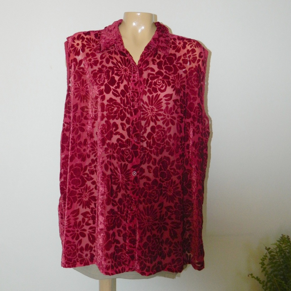 c.l.o.t.h.e.s. woman Sleeveless Top Women 2X Pink Floral Burnout Velvet Shirt